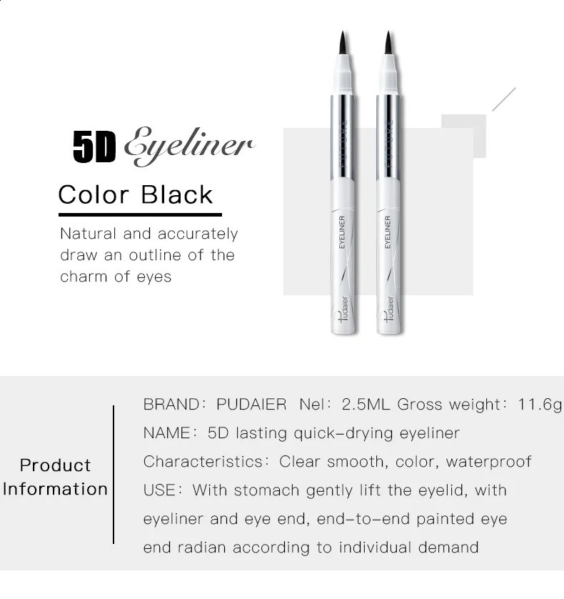 1Pcs Pudaier Black Eyeliner Pencil Waterproof Pen Quick Dry Long-lasting Liquid Eye Liner Smooth Make Up Tools 260203