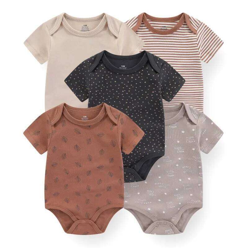 Kiddiezoom 5pcs Summer Short Sleeve Boy Girl Bodysuits Soft Newborn Baby Onesie 26Y0224