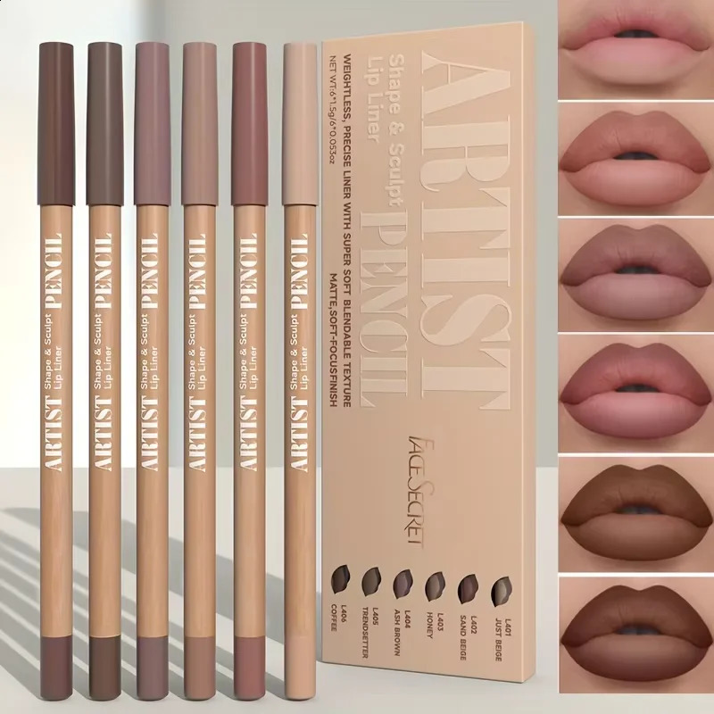 6pcs Velvet Matte Lip Liner Pencil Set - Water-resistant Ultra-Fine Long-Lasting Smooth for All Skin Tones Brown Mixed Color 260208