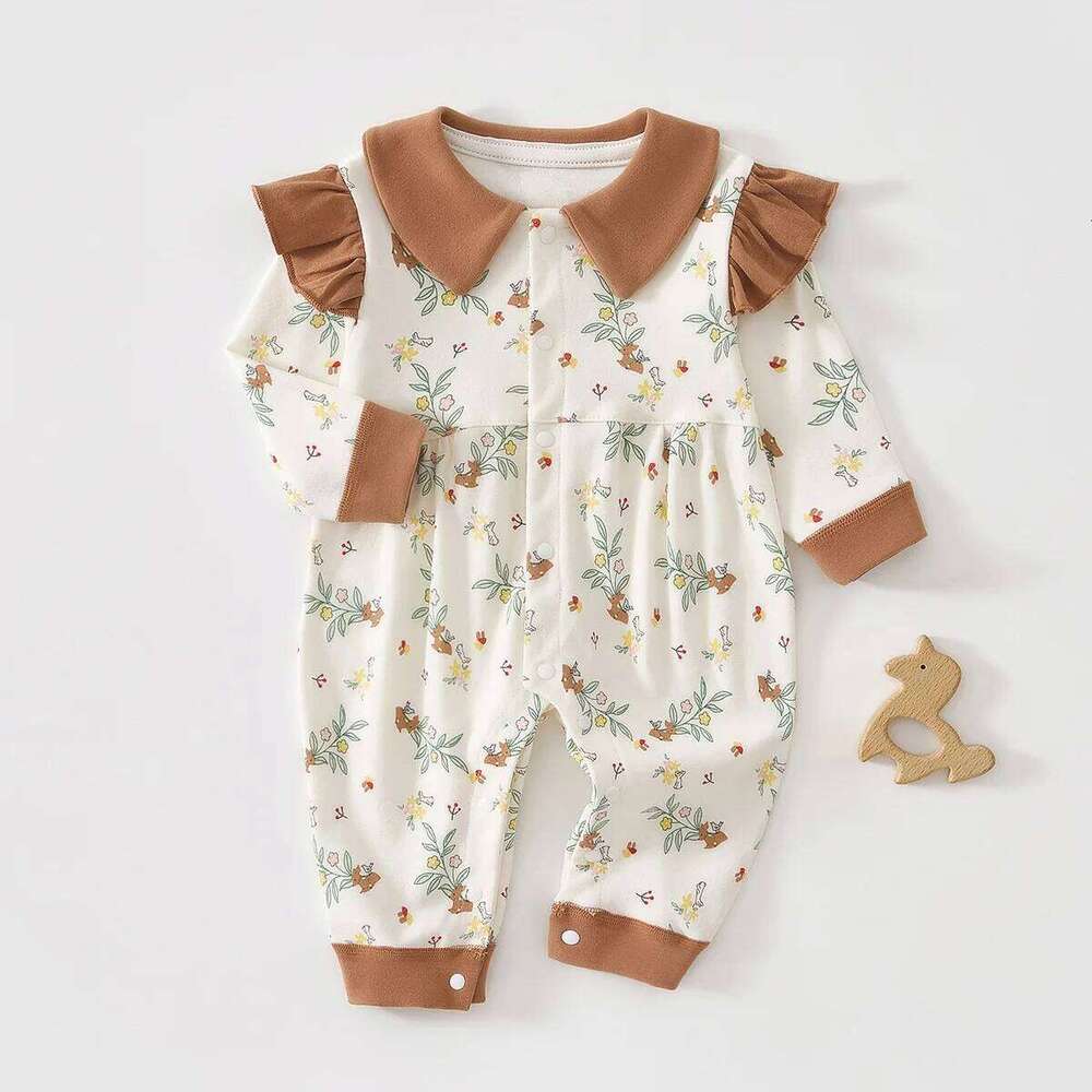 0-18 Months Spring Autumn Style Jumpsuit Lace Collar Long Sleeved Pure Cotton Newborn Baby Girl Outdoor Clothing 26H0224