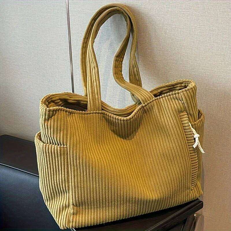 Casual Corduroy with Zipper Closure Light and Large Capacity Fixed Shoulder Strap Solid Color Daily Commuter Handbag Z260224