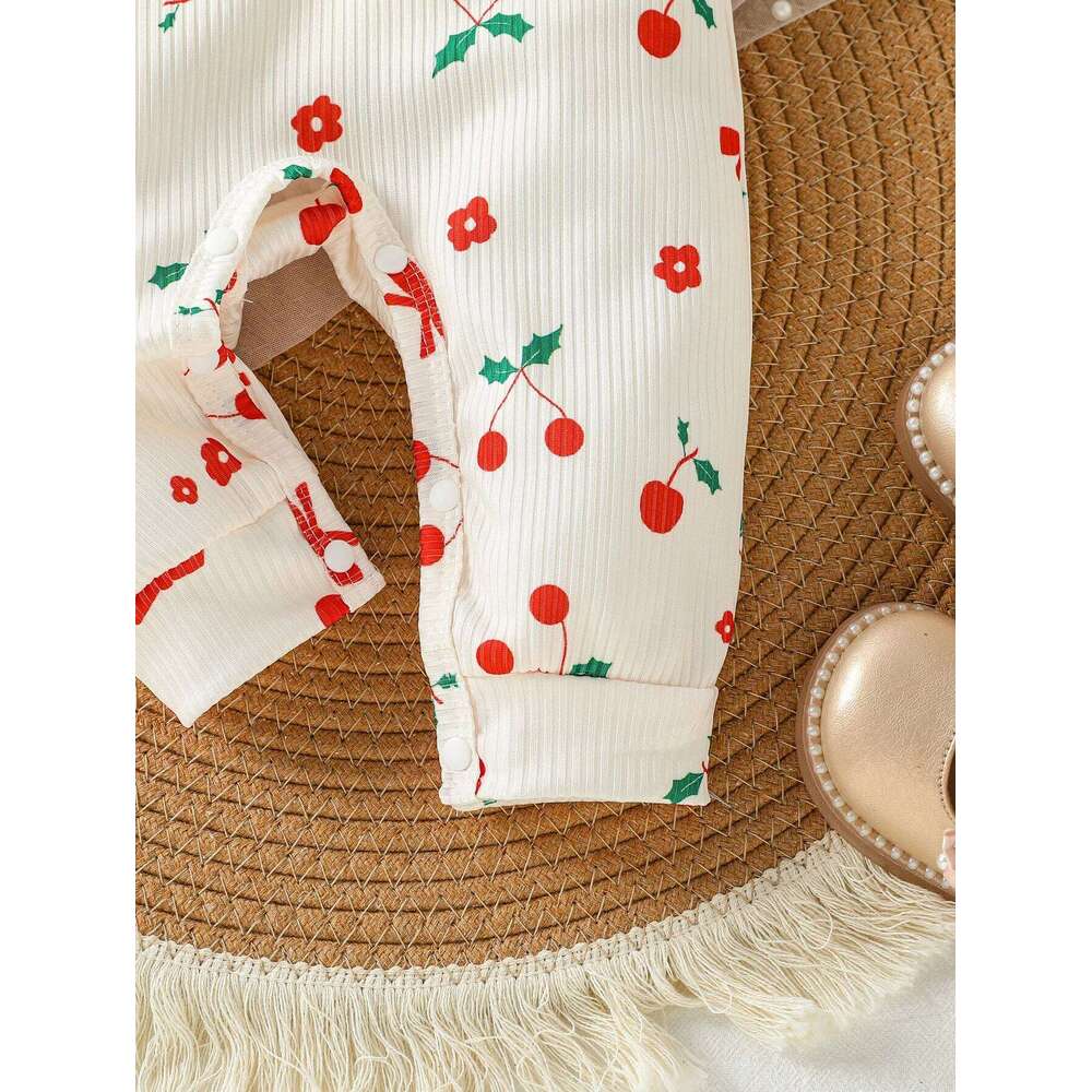 Cute Baby Girls Rompers Long Sleeve Outwear Newborn InfantPrint Cherry Jumpsuits Two Pieces Spring Autumn For 0-1Y 26H0224