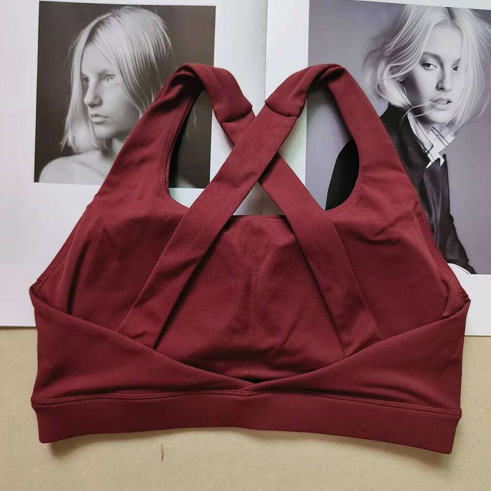 Solid color cross sports bra, quick drying shock-absorbing Pilates yoga vest, running and fitness bra 26Y0224