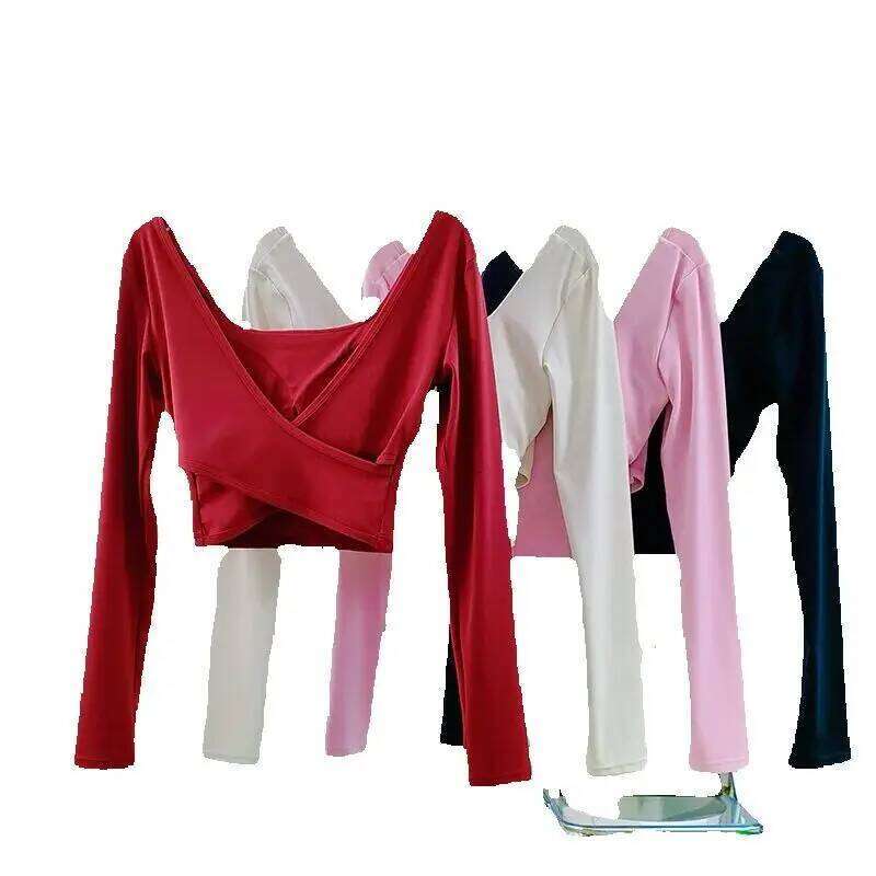 Sexy Short less Fixed Chest Pad Sports T-shirt Women's Tight Long Sleeves Quick Drying Slimming Yoga Suit Top Gym Clothing 26Y0224