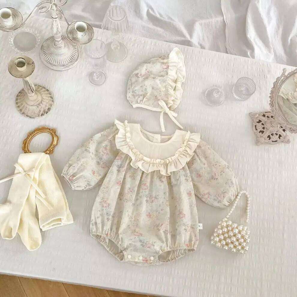 Spring Autumn New Cute and Fashionable Korean All-match Vintage Lace Floral Jumpsuit 26H0224