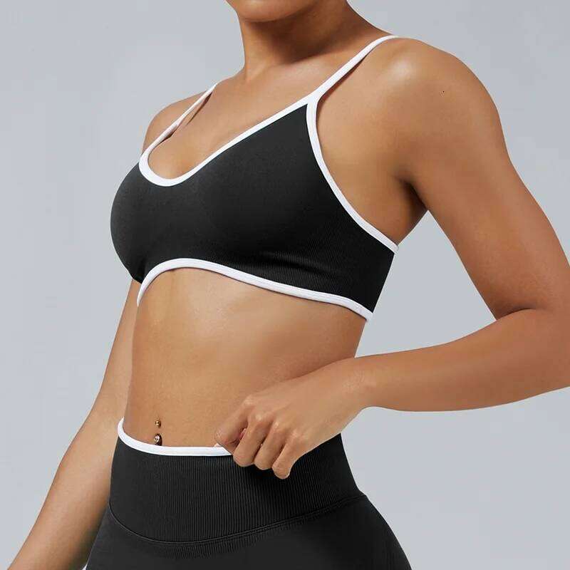 HISTELLO Gym Contrastline Women Seamless Pilates Yoga Clothing Fitness Open Bras Removable Pads Workout Sports Bra 26Y0224