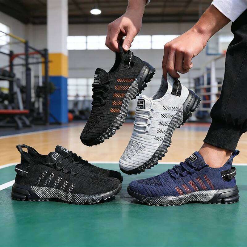 Men's Knit Weave Sports Breathable Mesh Sneakers Fashion Casual Running Lightweight Non-Slip Outdoor Walking Shoes