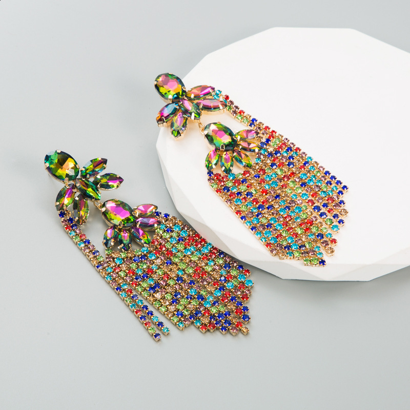 Dangle Chandelier CUIER Dazzling17CM Rhinestones SS28 Long Tassel Clip on Earring for Women Jewelry Crystal AB Big Size Accessories for Drag Queen 231