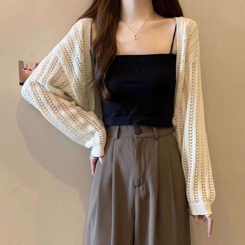 Pointelle Knit Open Front for Women Crop Top Shrug Cardigan Sweater Jacket Spring Summer Teen-girl Y2K Outfit 26L0224