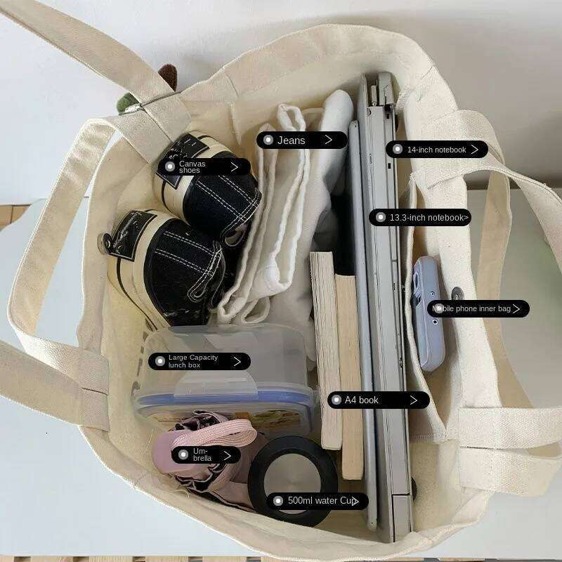 Letter ins Canvas Student Handbag Book Bags Large Capacity Shoulder Bag For Teen Men Women Shopping Work Computer Z260224