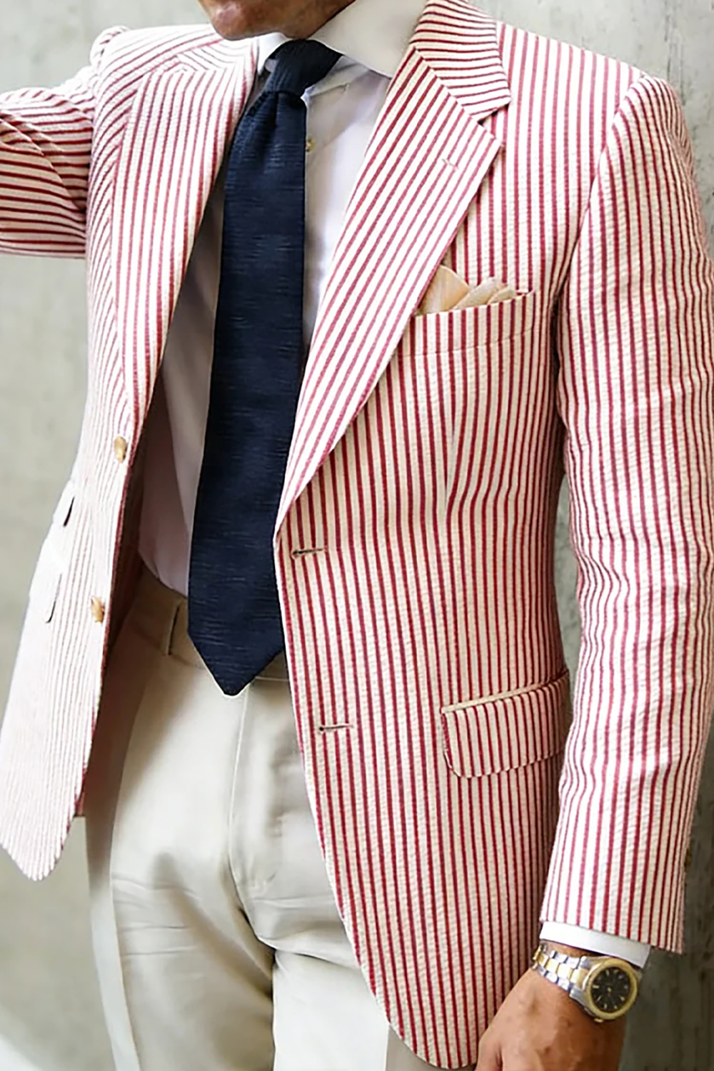 Spring Striped Men Blazer Formal Wear Notched Lapel Groom Prom Jacket Wedding Tuxedos Party Prom Customized One Piece