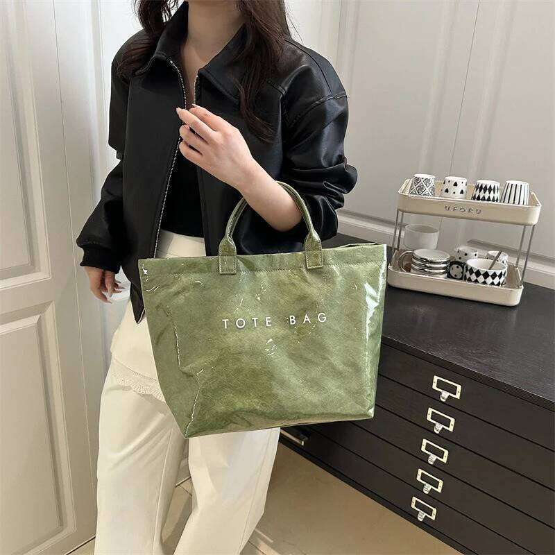 Tote Bag, Retro Letter, Casual Versatile Handbag, Minimalist Transparent, Simple, Commuter, Large-capacity Bag for Women Z260224