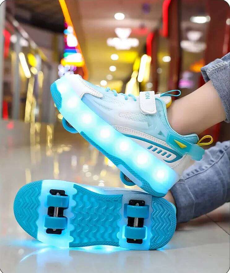 Four-wheel shoes, children's walking teenagers' wheel shoes LED lamp Outdoor Sports Shoe sroller skates kids Gift 26W0224