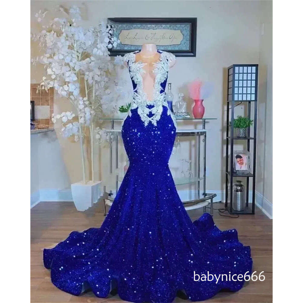 Hot Sell Royal Blue Mermaid Prom Crystal Rhinestones Graduation Party Dress Evening Gowns Robe De Bal Custom Made BC16618