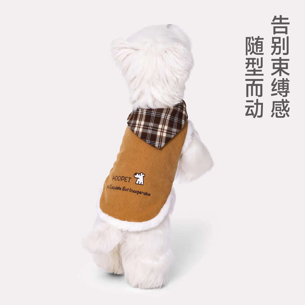 Famous brand Hoopet Pet Plaid Collar Corduroy for Cats Small Dogs Autumn and Winter Outdoor Warm Dog Vest Clothing pupakaIK