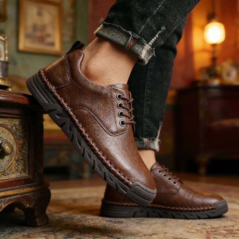 Classic Vintage Low-top Durable Lightweight Handmade Men's Casual Business Shoes for Jeans Pants All-match Footwear