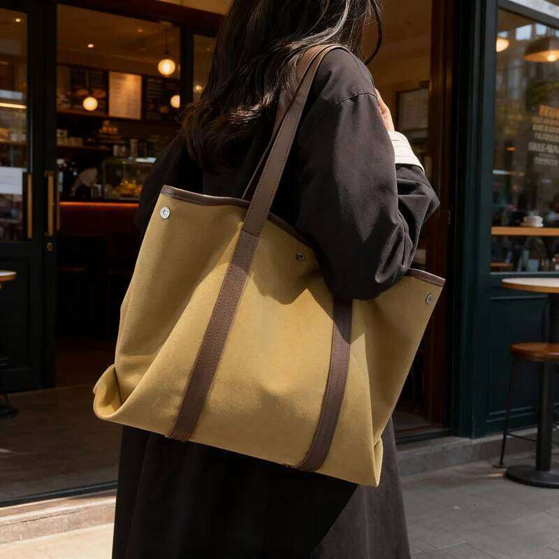 New Large Capacity Canvas Top Handle Women Fashion Shoulder Ins Commuter Comfortable and Versatile Texture Storage Bag Z260224