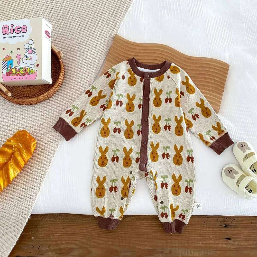 Winter New in Infant Kids Boys Girls Knitted Clothing, Newborn Baby Full Sleeve Print One-pieces - Toddler Romper 26H0224