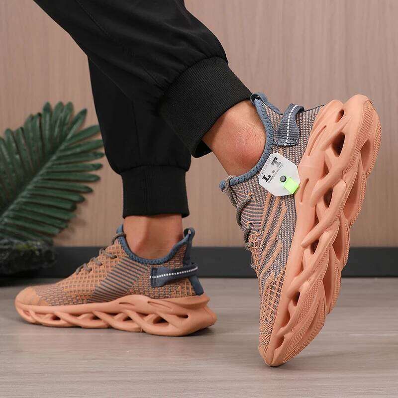 Men's Running Sneakers Breathable Mesh Upper Unique Hollow Out Design Lace Up Comfortable Modern Cushioned Sports Shoes