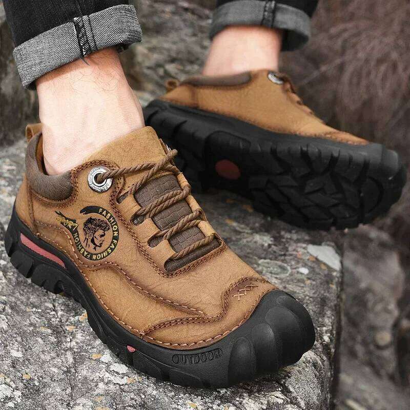 Outdoor Camping Hiking Men Genuine Leather Sports Sneakers Man Travel Casual Shoes Leisure Walking Climbing Men's Footwear SPLELED