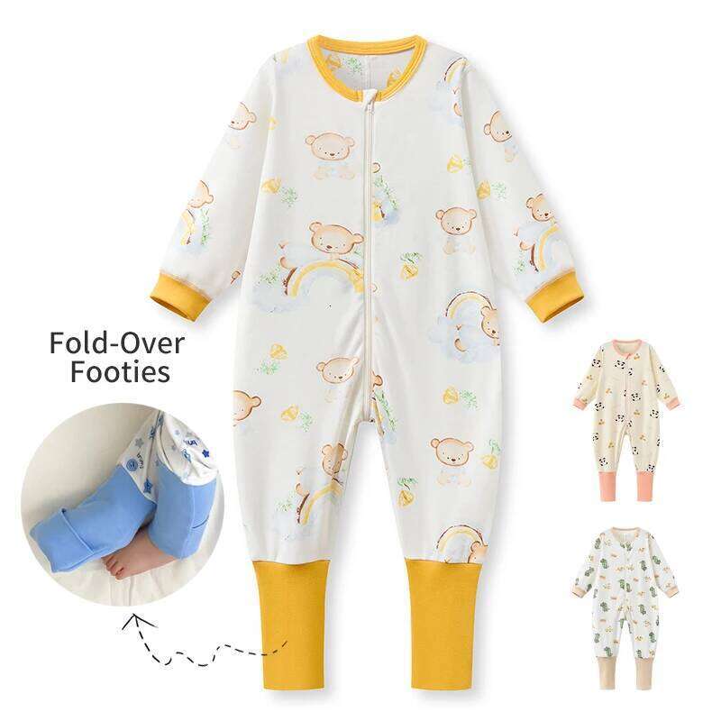 1-6T Children Footed Onesie Pajamas Toddler Baby Zipper Romper loungewear Boy Girl Spring Autumn Cotton Long Sleeves Sleepwear 26H0224