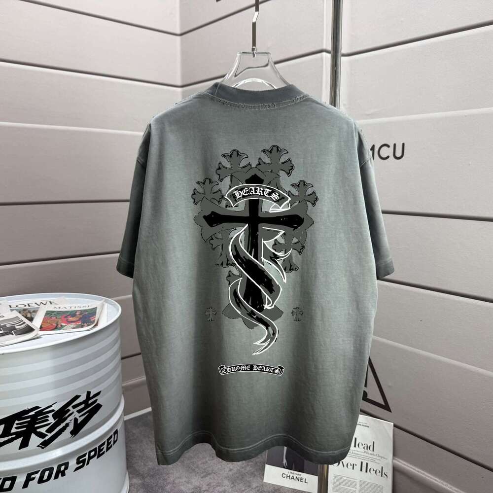 New Arrivals Authentic Version Of Trendy Brand American And European Style -Sleeved Classic Cross Print, Loose Fit, Unisex, Round Neck