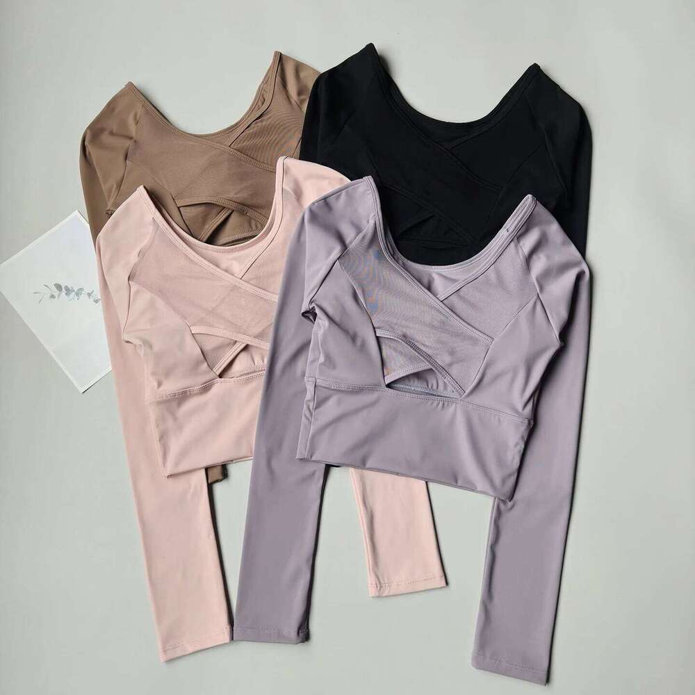 Built-in Bra Workout Top for Women, Mesh Long Sleeve Shirt, Slim Fit Yoga Fitness Wear 26Y0224