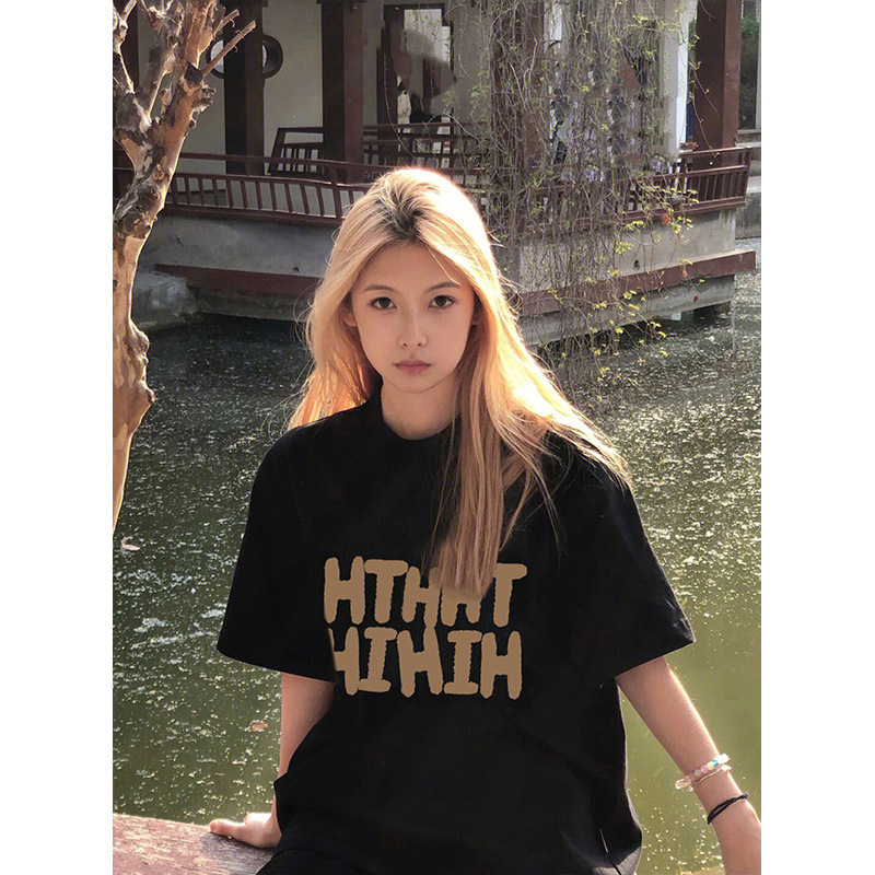 Women's American Style Short Sleeve T-Shirt Summer Oversize Loose Casual Couple Matching Versatile Tops