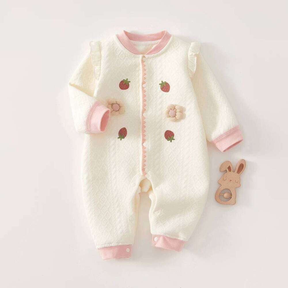 Clothes for Autumn, Class A, Girl Full-Month Outfit, One-Piece Suit, Baby Silk-Lined Warm Newborn Romper 26H0224