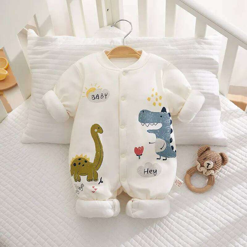 Somenie Newborn Thickened Pure Baby Bodysuit Warm Cotton Winter Cute Printed Boys Girls Onesie 26Y0224