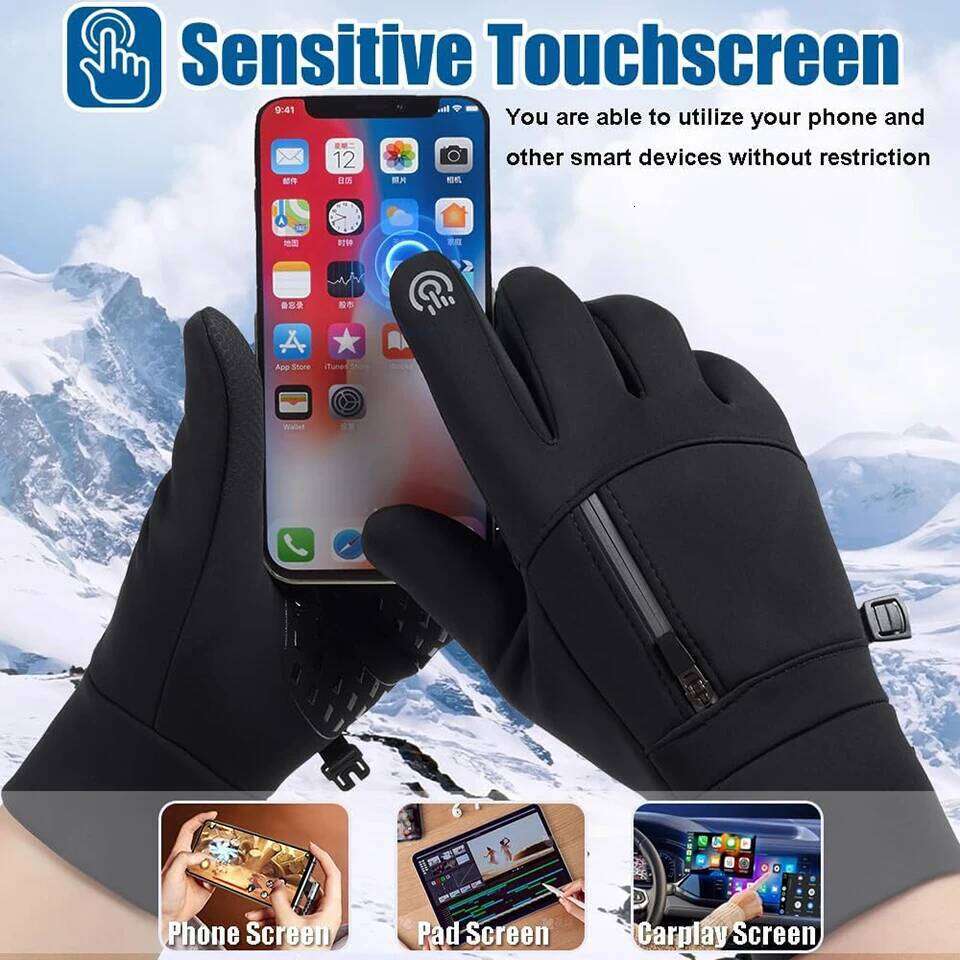 GOBYGO Waterproof Silicone Anti-Slip Cycling Touch Screen Warmth Fleece-Lined Thickened Outdoor Fishing Gloves 26H0224
