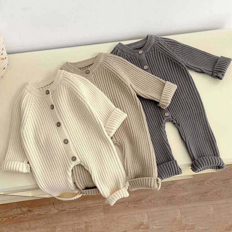 Spring NewBorns Brief Infant Girls Clothing Knit Romper Solid Baby Boys Jumpsuit Thicken Knitwear Outfits 26H0224