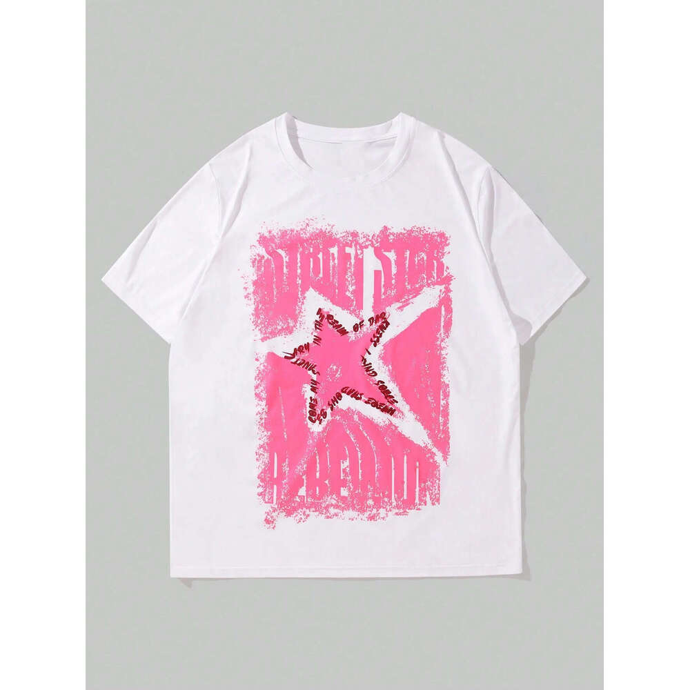 Trendy Retro American-Style Graffiti Star Print Short-Sleeve Hip-Hop T-Shirt With A Unique Street Style Design