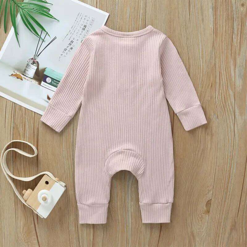 Summer Unisex Newborn Clothes Solid Color Baby Rompers Cotton Knitted Long Sleeve Toddler Jumpsuit Infant Clothing 3-18M 26H0224