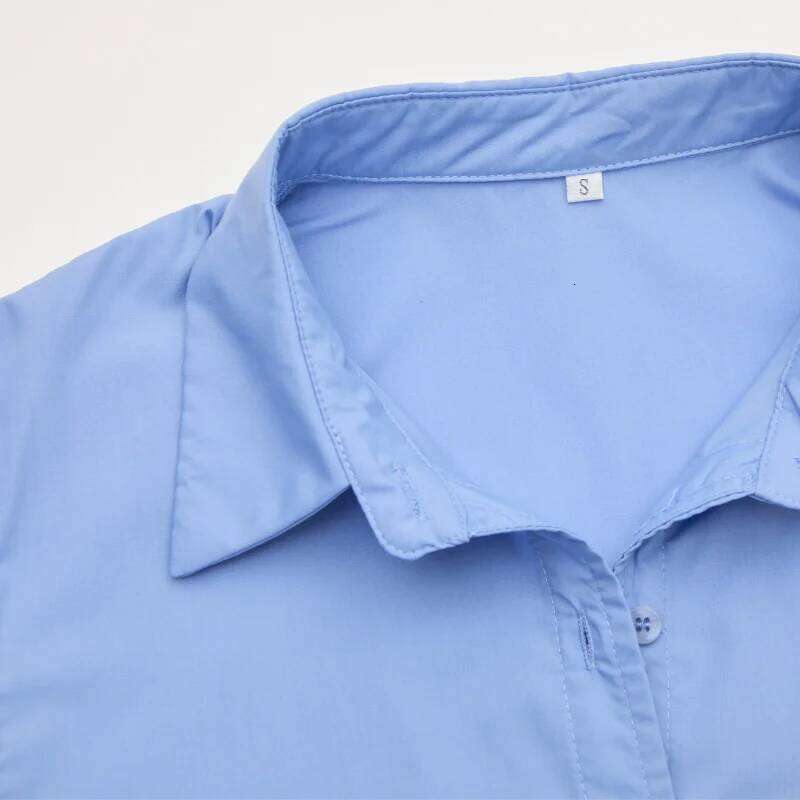 2025 NeW Women's Fashion Casual Polo Neck Bow Tie-Up Short Edition Double Breasted Poplin Daily Work Shirt Elegant Gifts 26W0224