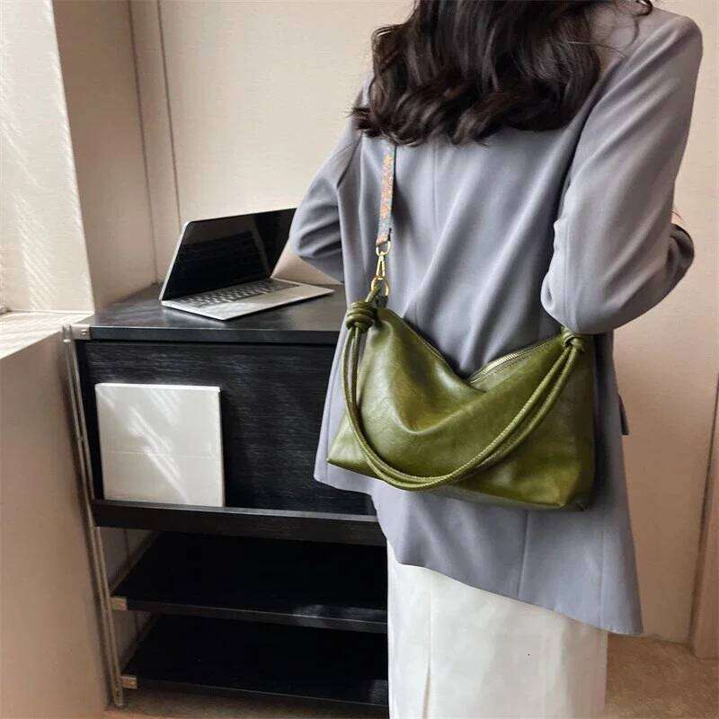 New fashionable high-end soft leather texture, single women's crossbody bag, geometric wide shoulder Z260224