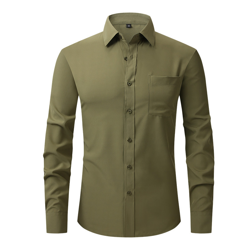 new Solid color four-way stretch men's shirt, formal business long-sleeved shirt, men's casual plus-size men's clothing