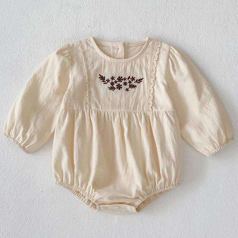 Embroidered Princess Jumpsuit Long Sleeve Thin Style Spring Autumn Children Clothing Cotton Infant Baby Girls Romper 26H0224