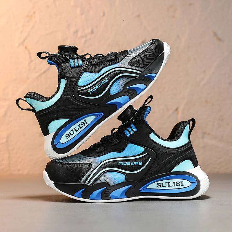 Children Sports Outdoor Breathe Anti Slip Tennis Pu Leather Lightweight Rotating Button Autumn Comfort Running Shoes 26W0224