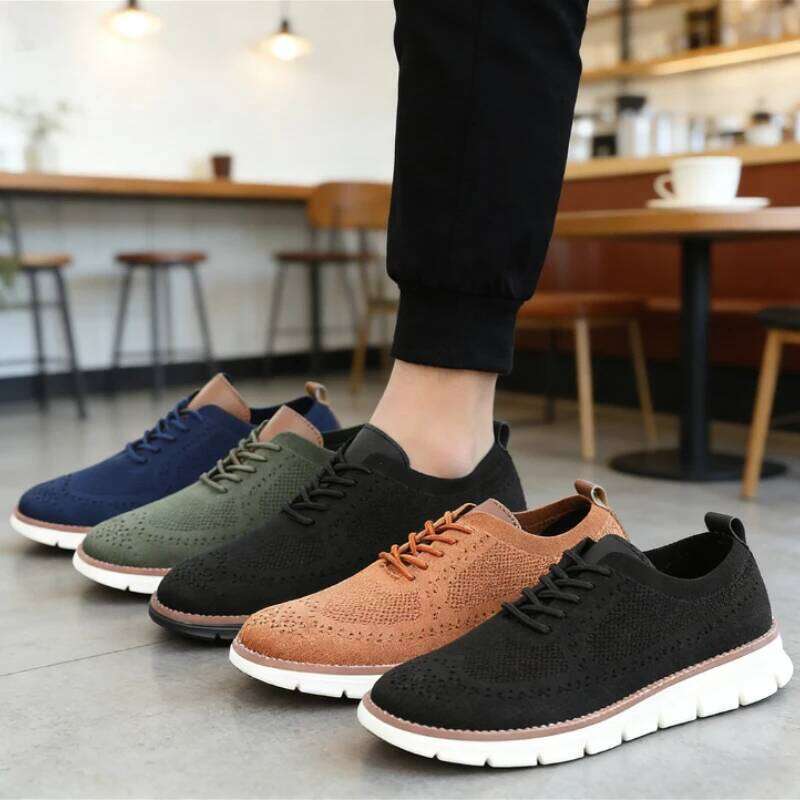 Classic Men Casual Breathable Brogue Flats Cushioning Color Blocking Design Dress Shoes VErsatile Business Light Sneakers