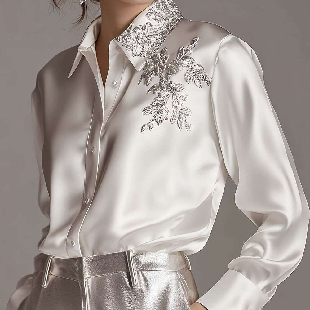 Limiguyue Spring American Embroidery Blouse Women Polo Collar Long Sleeve Shirt Loose Single Breasted Office Lady Top Soft 256A