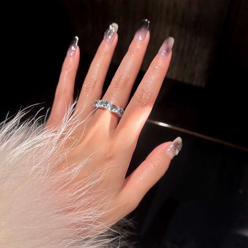 Rings and Bracelet Silver Plated Blue Cubic Zirconia Gemstone Design for Wedding Engagement Party Gift High Quality Texture