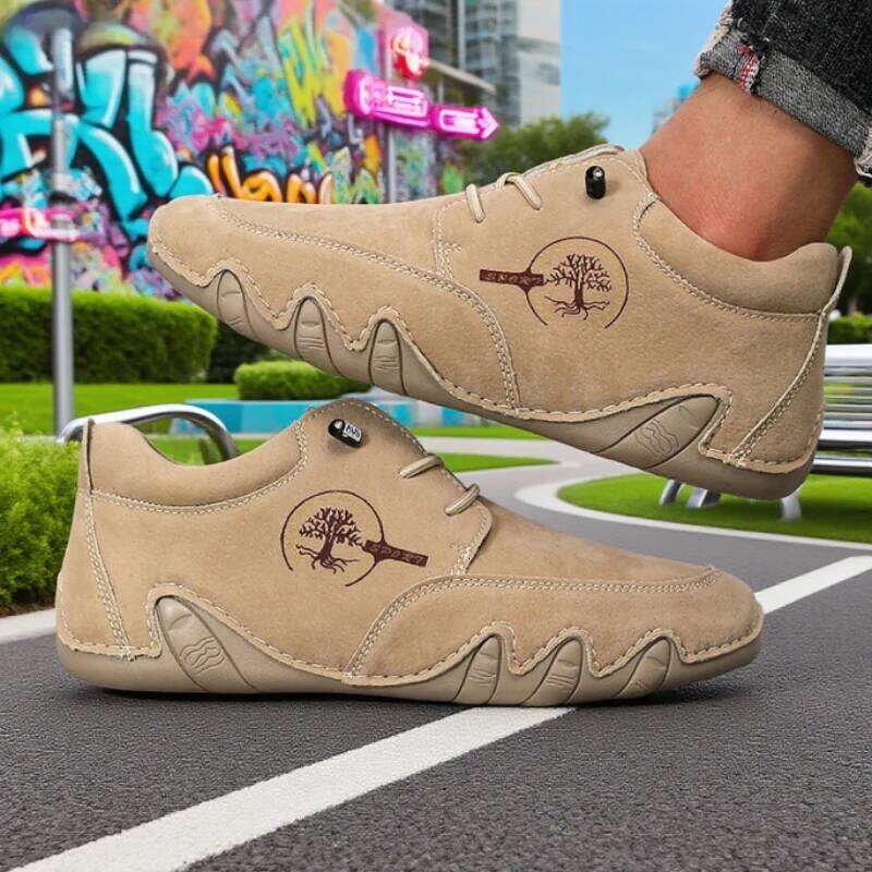 Casual Loafers Fashion Creativity Handmade Leather Luxury Bare Boots Comfortable Versatile Anti Slip High Top Men's Shoes