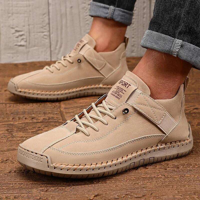2025 Spring Summer New Retro Anti Splashing Casual Shoes Soft Bottom Comfortable Breathable Fashion Strap Up Bare Boots Mens