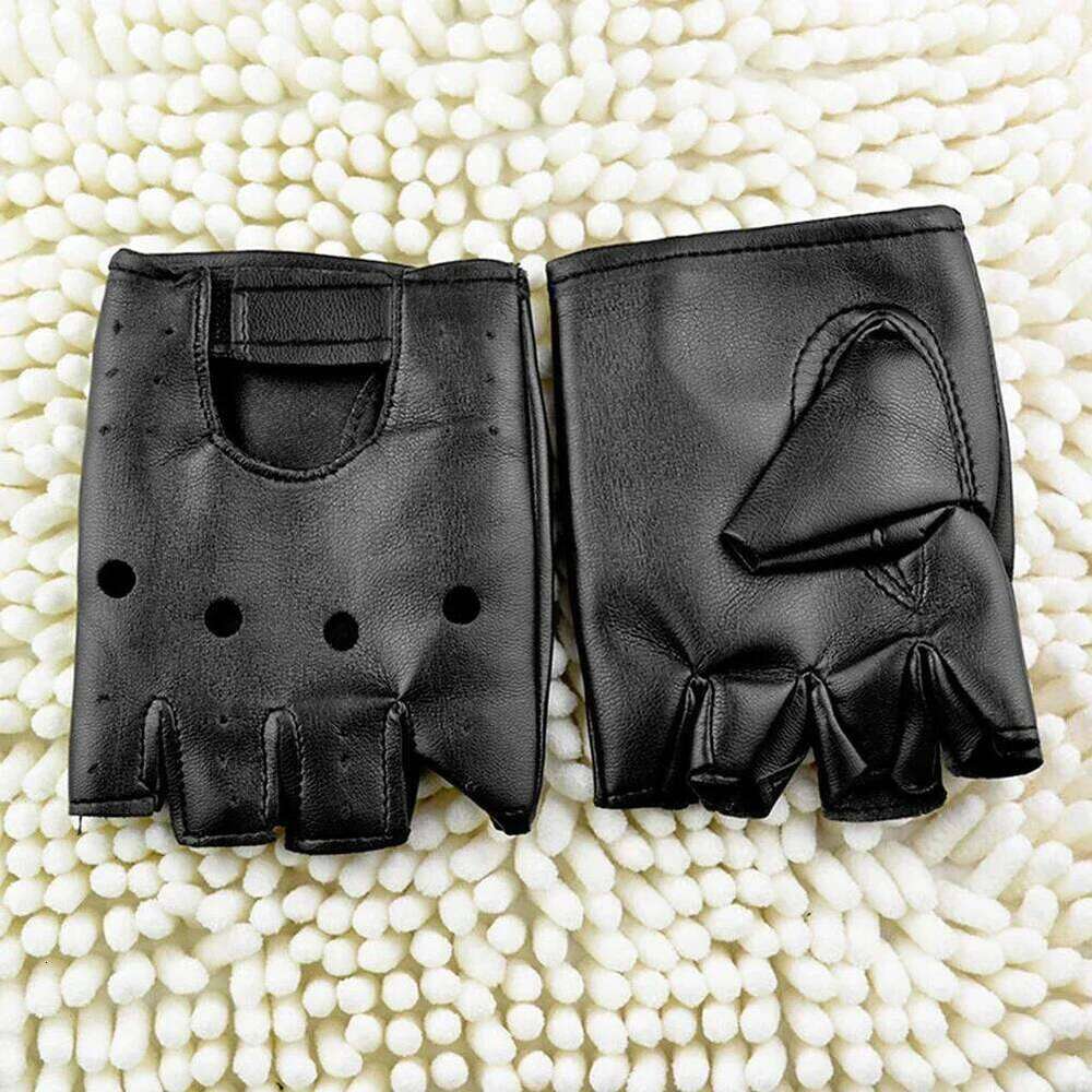 Unisex Artificial Leather Half-Finger Gloves Theatrical Punk Hip-Hop Driving Motorcycle Performance Party Fingerless Mittens 26H0224