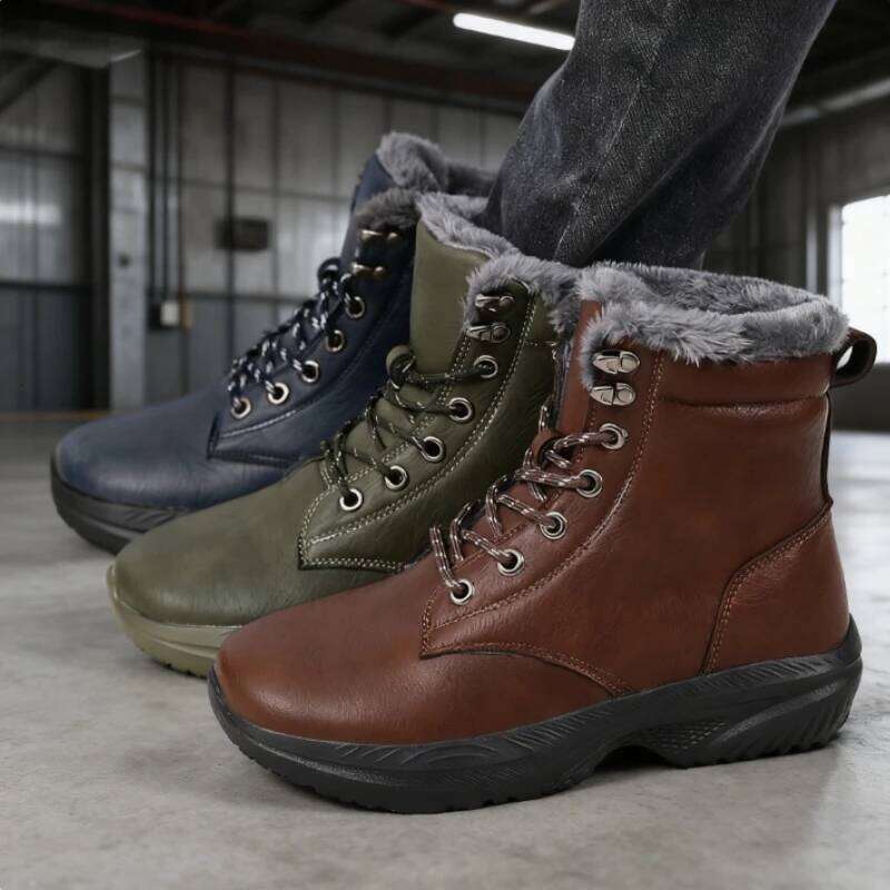 Winter Thick Men's Warm Plush Mid-calf Boots Non Slip Waterproof Platform Snow Boot Casual Comfortable Walking Shoes