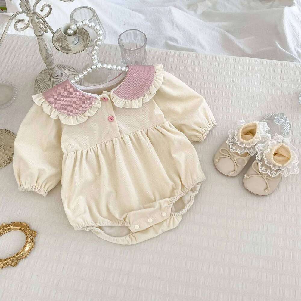 MILANCEL 0-2Y New Autumn Baby Girls Bodysuit Cute Bunny Ear Turn Down Collar Jumpsuit Infant Clothes 26H0224