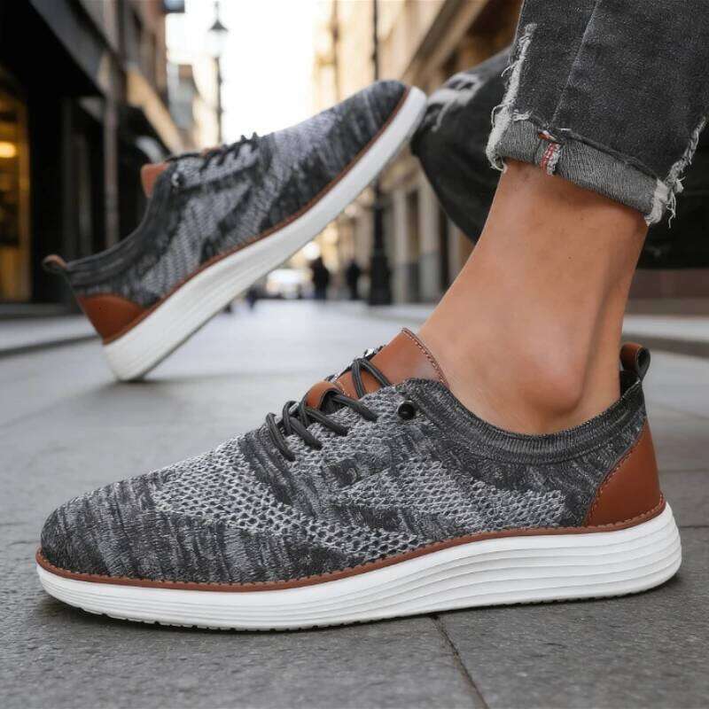 Fashion Men's Casual Shoes Woven Fabric Patchwork Lightweight Breathable Non-Slip Sole Comfort Sneaker 2025 Trendy Male Footwear