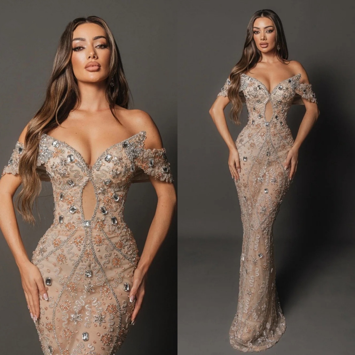 Elegant Evening Dresses Rhinestone Beading Prom Dress Off Shoulder Backless Slim Fit Customized Party Gowns Vestidos De Noche Plus Size