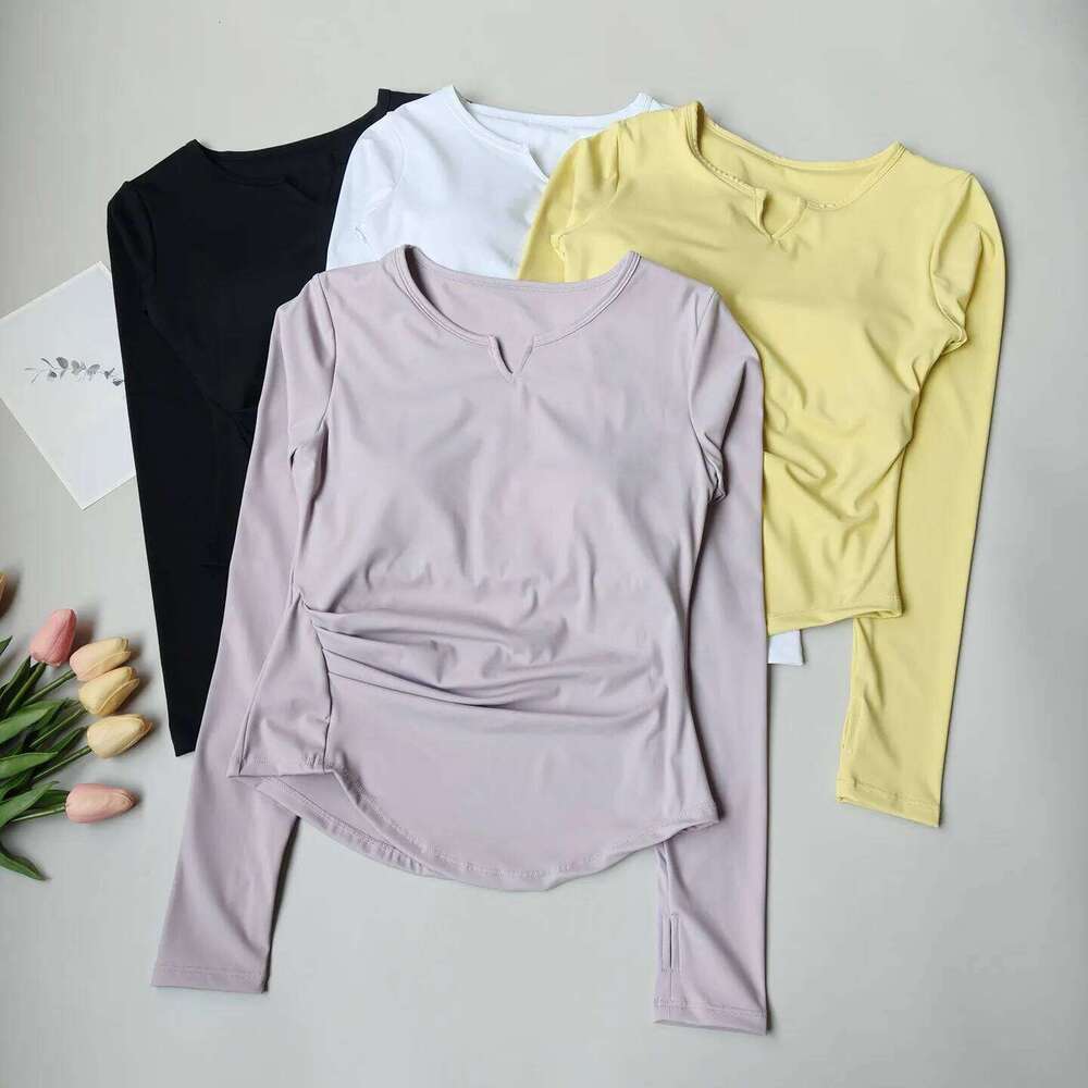 Sexy V-Neck Fitness Top for Women, Slim Fit Tummy Control Long Sleeve, Quick Dry Yoga & Running Shirt 26Y0224